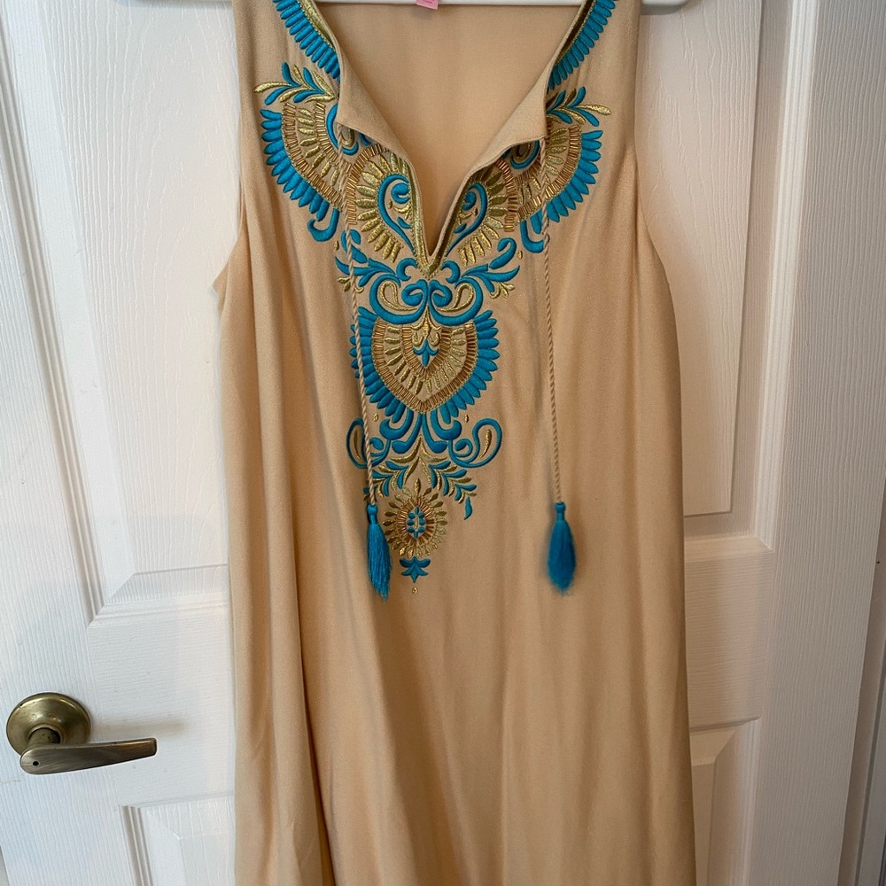 Lilly Pulitzer sleeveless dress with Turquoise blue detailing